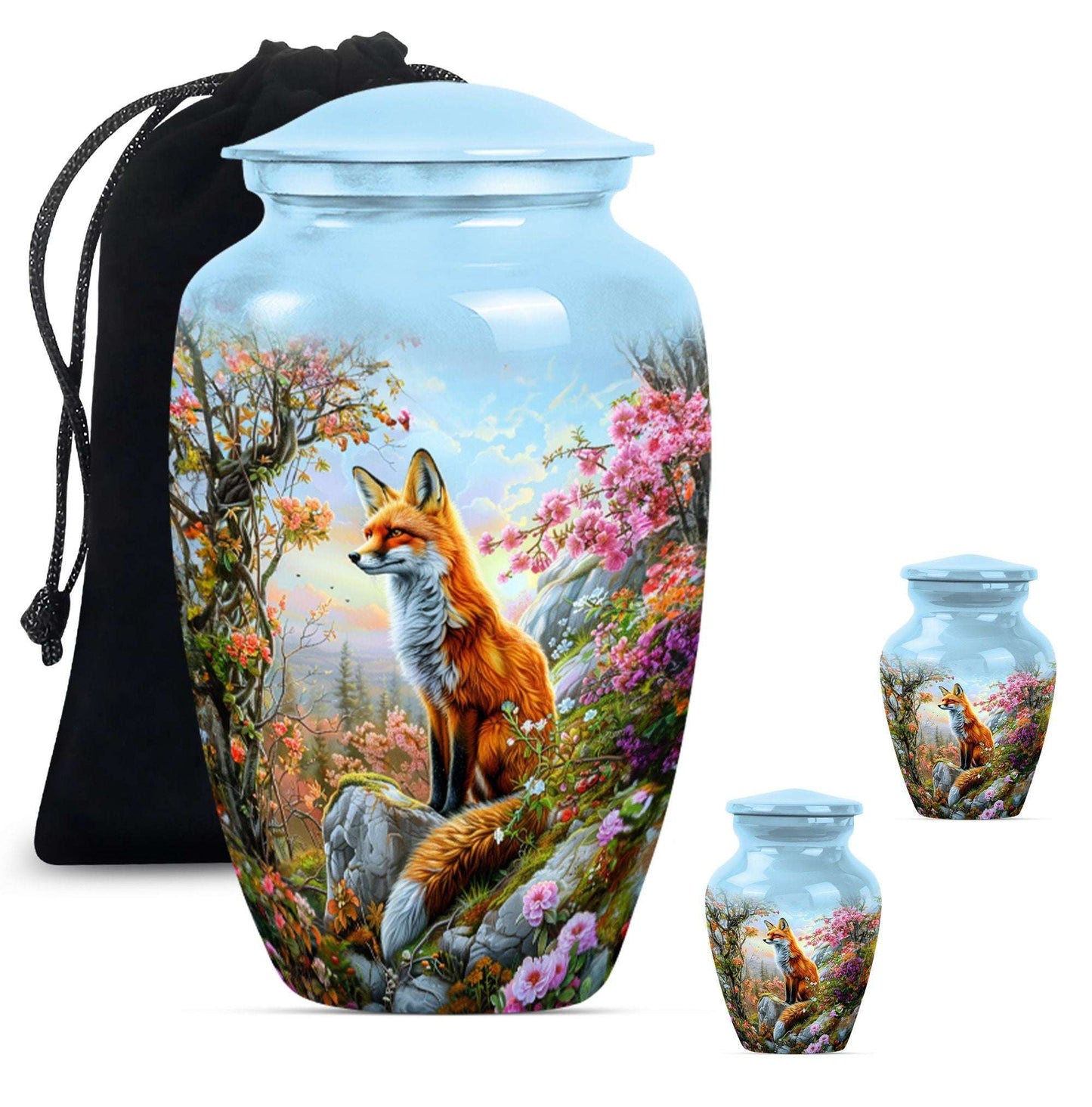 Fox Theme Large Urn With 2 Keepsake Urn