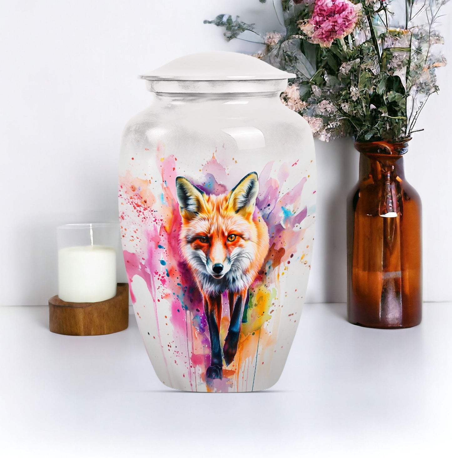 Classic 10-inch Fox Urn in Aluminium with Butterfly Theme.