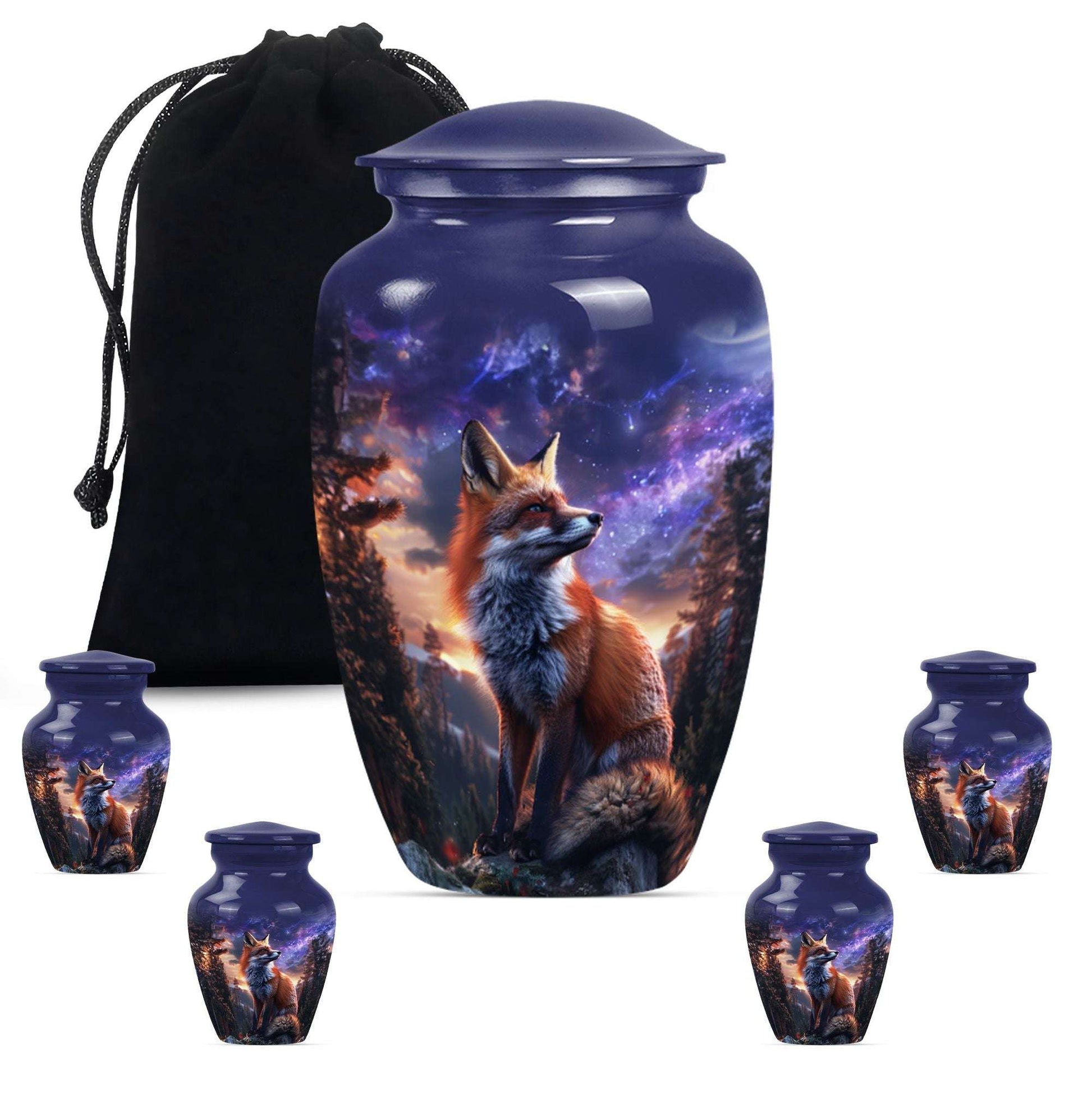 Fox Theme Large Urn With 4 Keepsake Urn