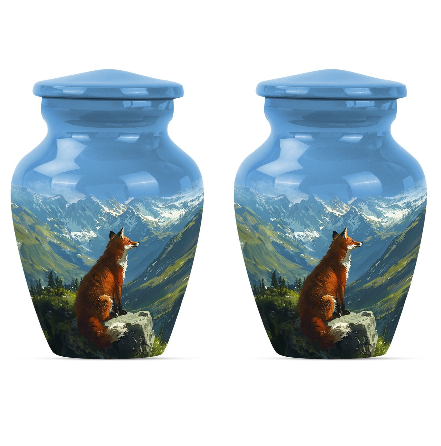 10-inch fox urn with butterfly theme.