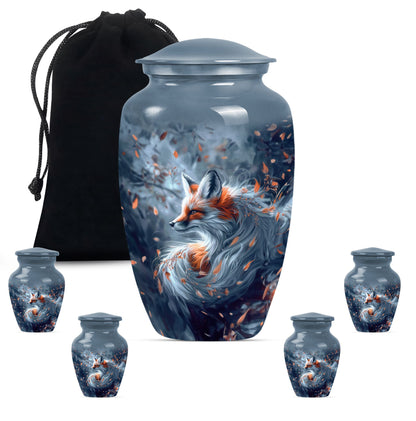 Classic 10-inch fox urn with butterfly theme.