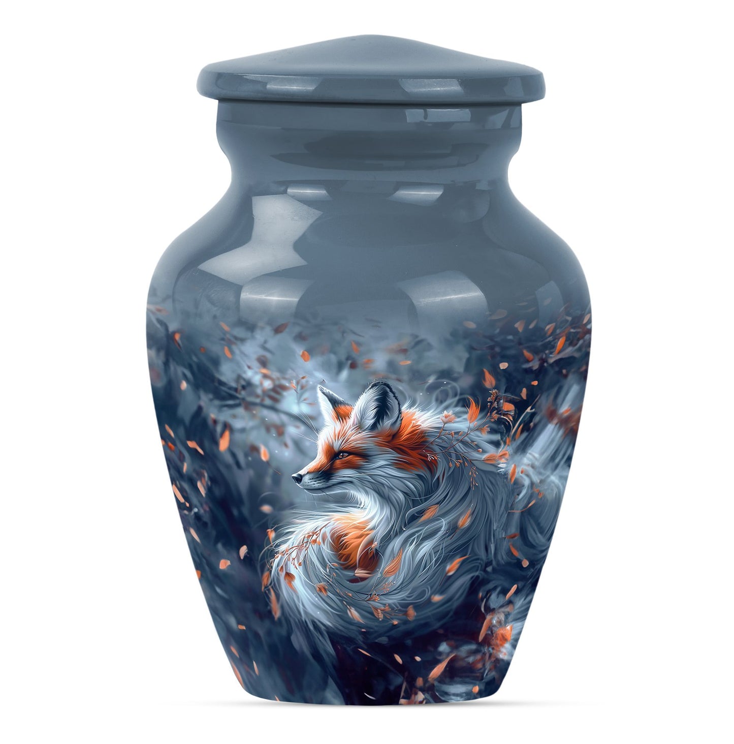 Classic 10-inch fox urn with butterfly theme.