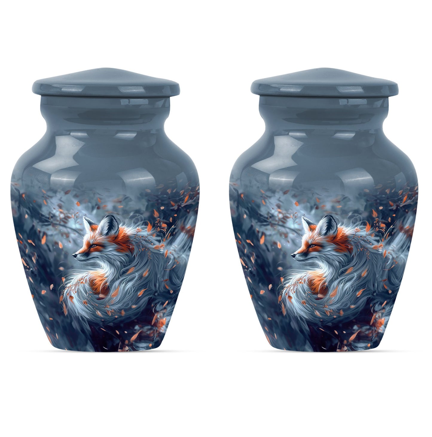 Classic 10-inch fox urn with butterfly theme.