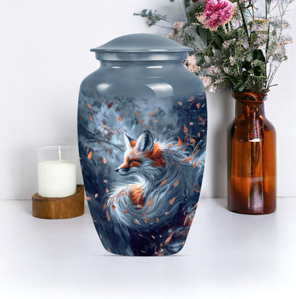 Classic 10-inch fox urn with butterfly theme.