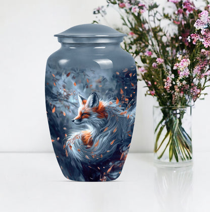 Classic 10-inch fox urn with butterfly theme.