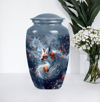 Classic 10-inch fox urn with butterfly theme.