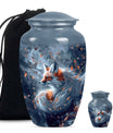 Classic 10-inch fox urn with butterfly theme.