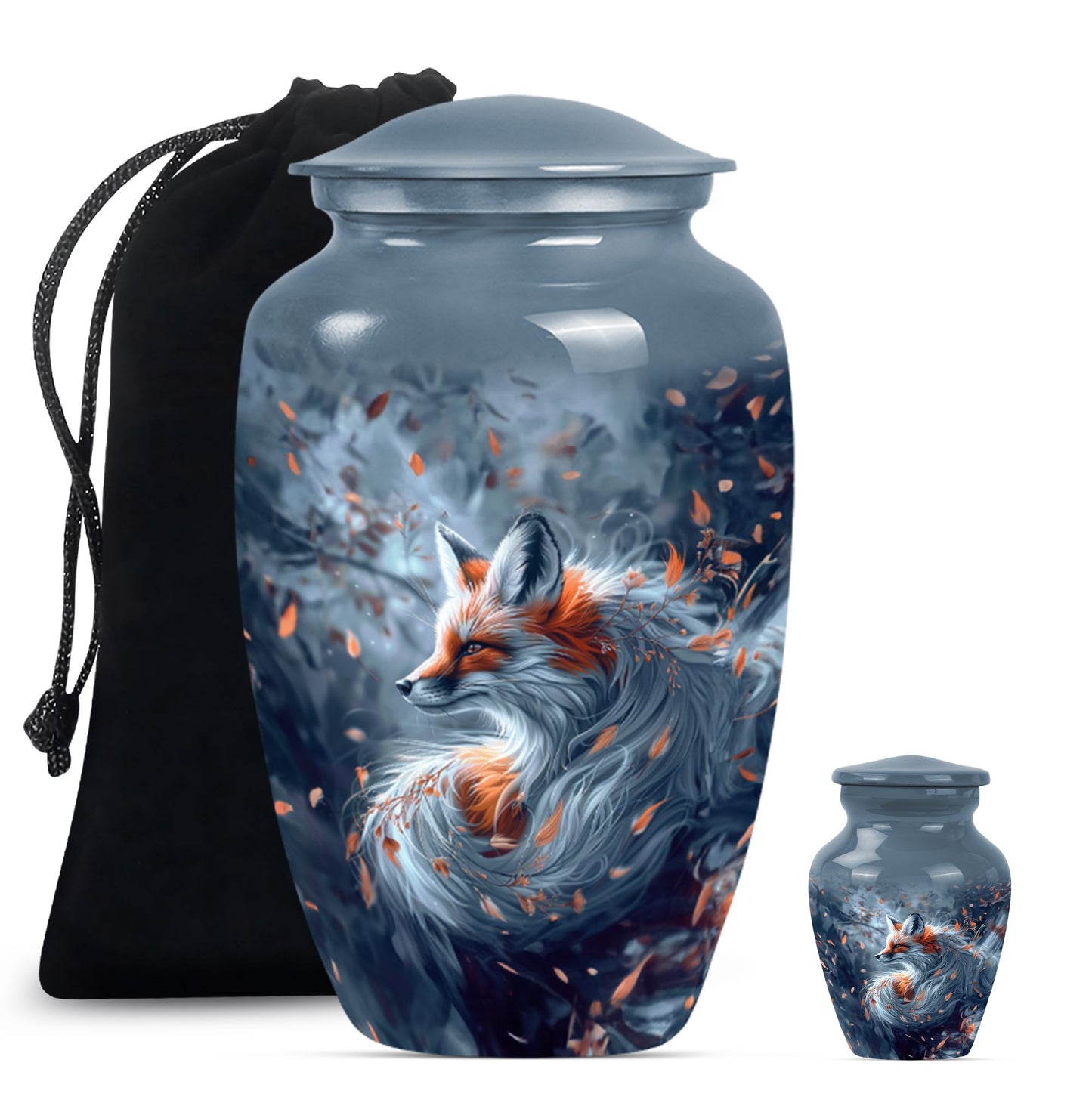 Classic 10-inch fox urn with butterfly theme.