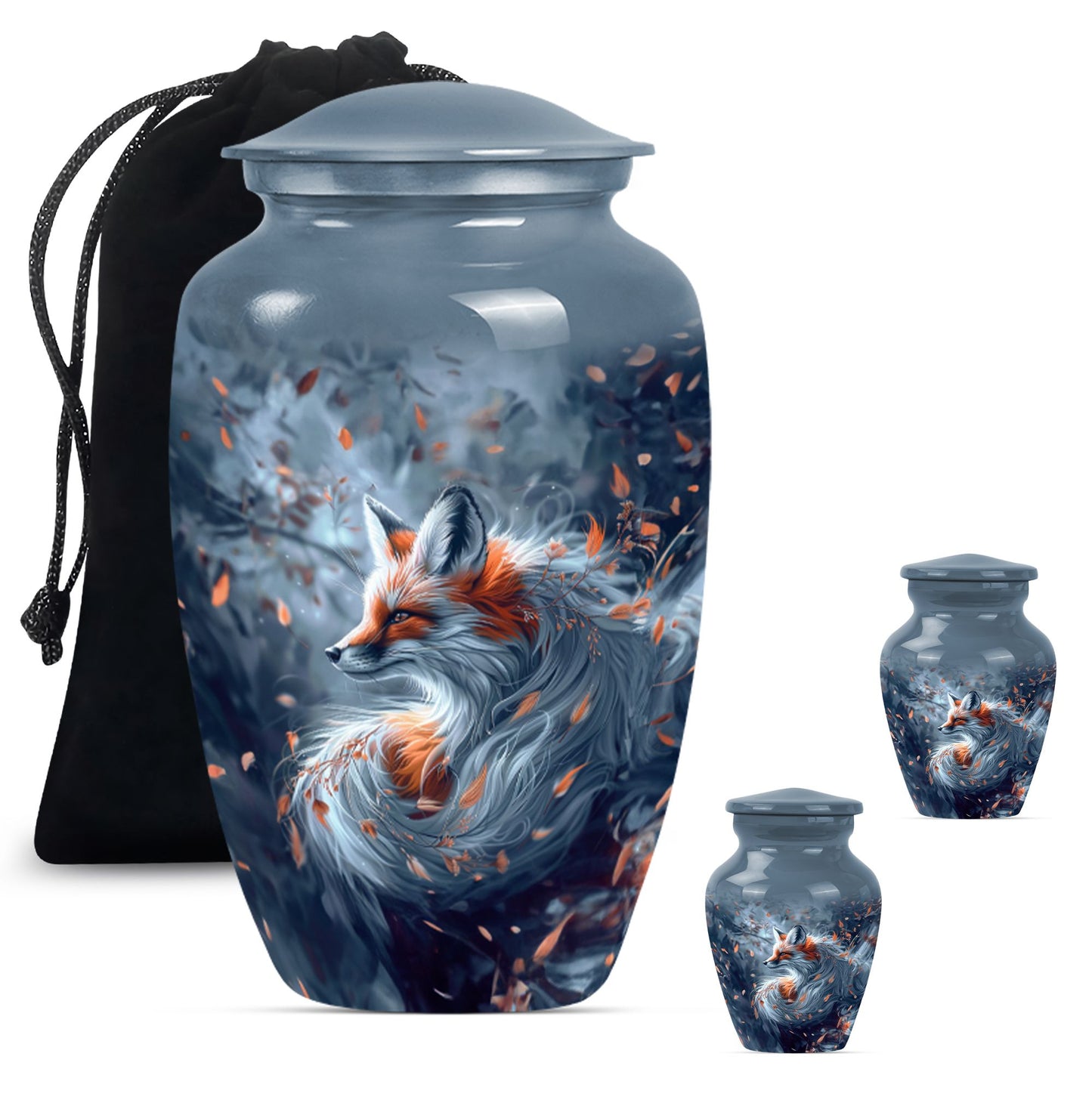 Classic 10-inch fox urn with butterfly theme.