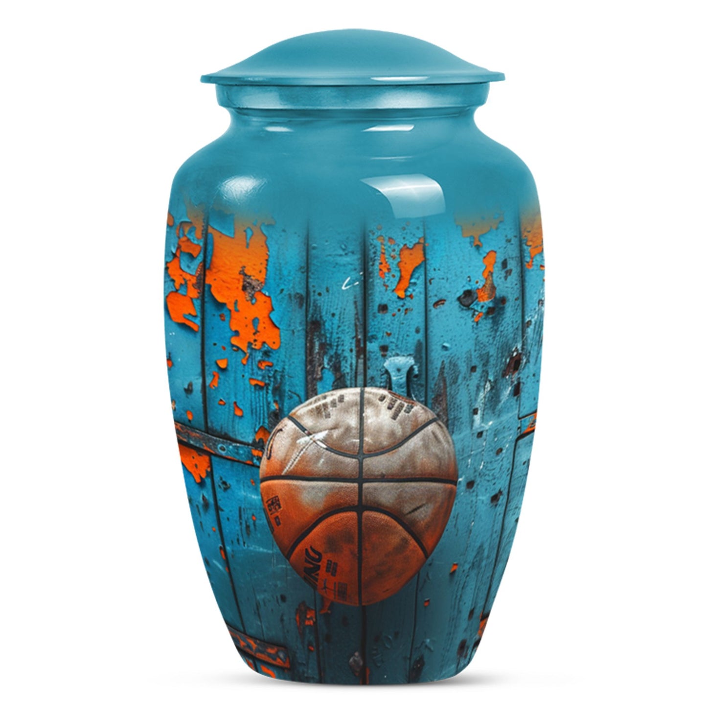 basketball urn with butterfly motif for funeral burial.