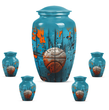 basketball urn with butterfly motif for funeral burial.