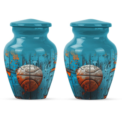 basketball urn with butterfly motif for funeral burial.