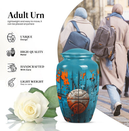 basketball urn with butterfly motif for funeral burial.