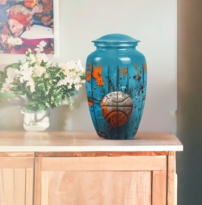 basketball urn with butterfly motif for funeral burial.
