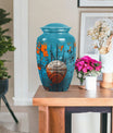 basketball urn with butterfly motif for funeral burial.