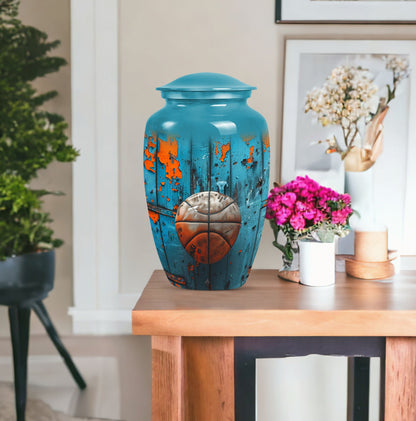 basketball urn with butterfly motif for funeral burial.