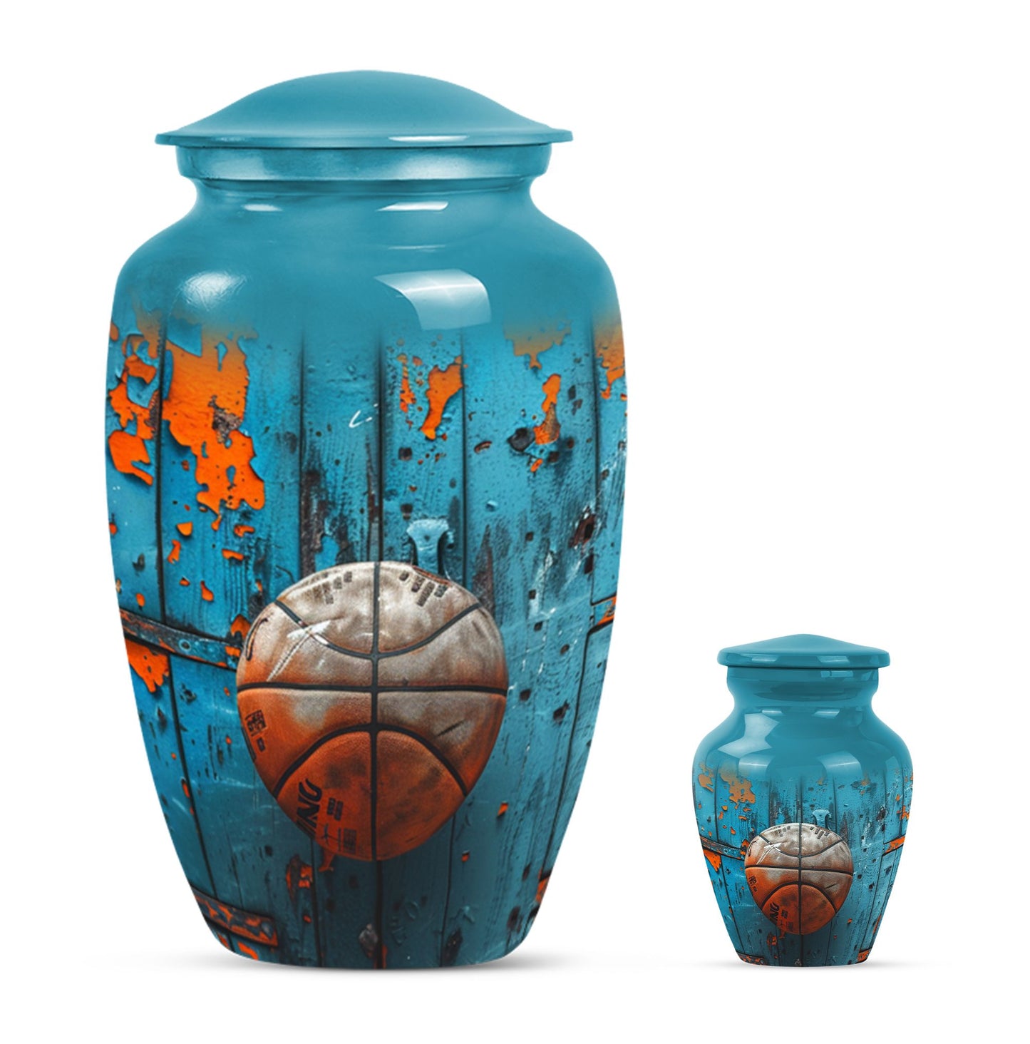 basketball urn with butterfly motif for funeral burial.