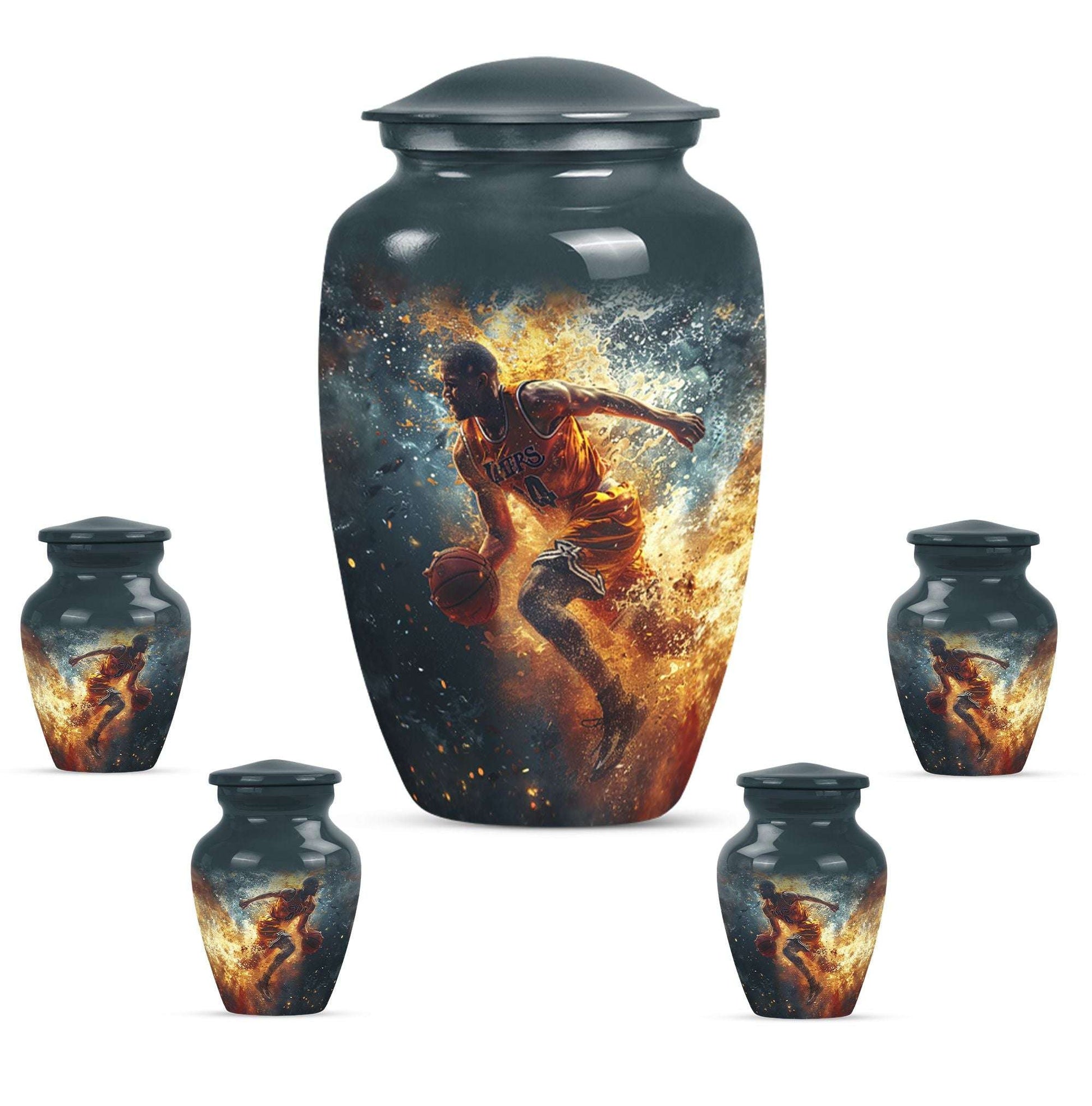 Basketball Theme Large Urn With 4 Keepsake Urn