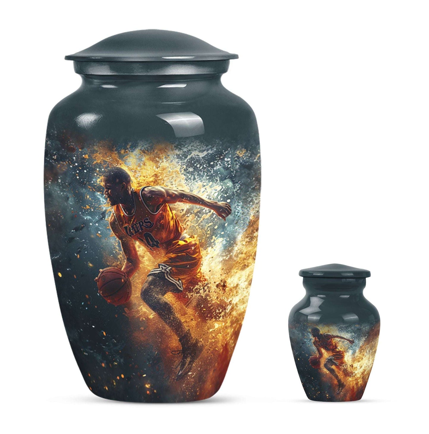 Basketball Theme Large Urn With 1 Keepsake Urn