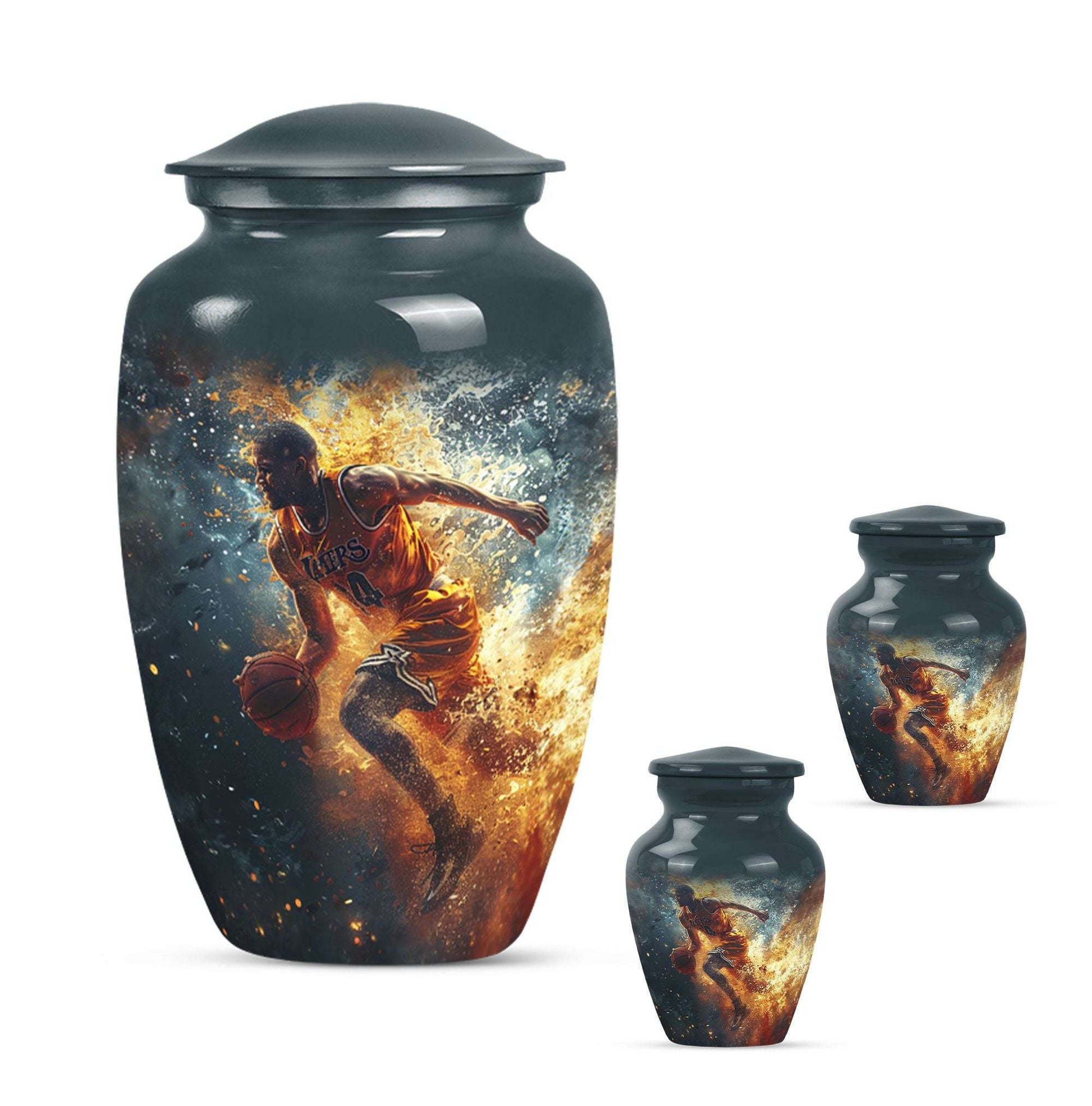 Basketball Theme Large Urn With 2 Keepsake Urn