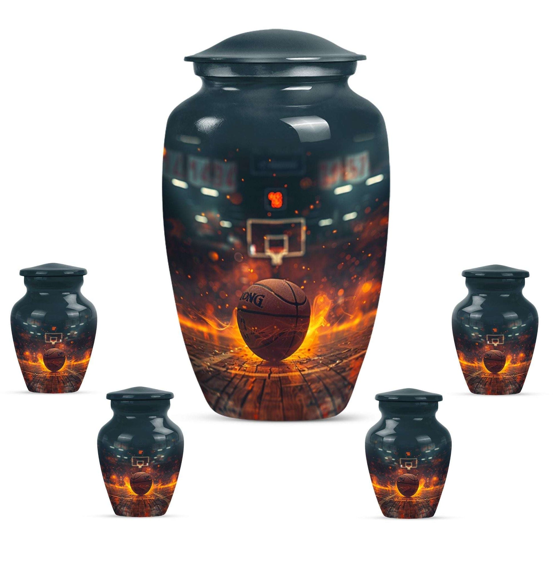 Basketball Theme Large Urn With 4 Keepsake Urn