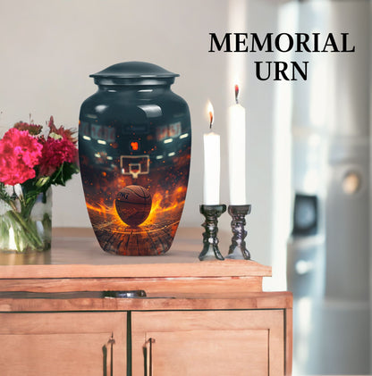 classic aluminum basketball and butterfly themed memorial urn