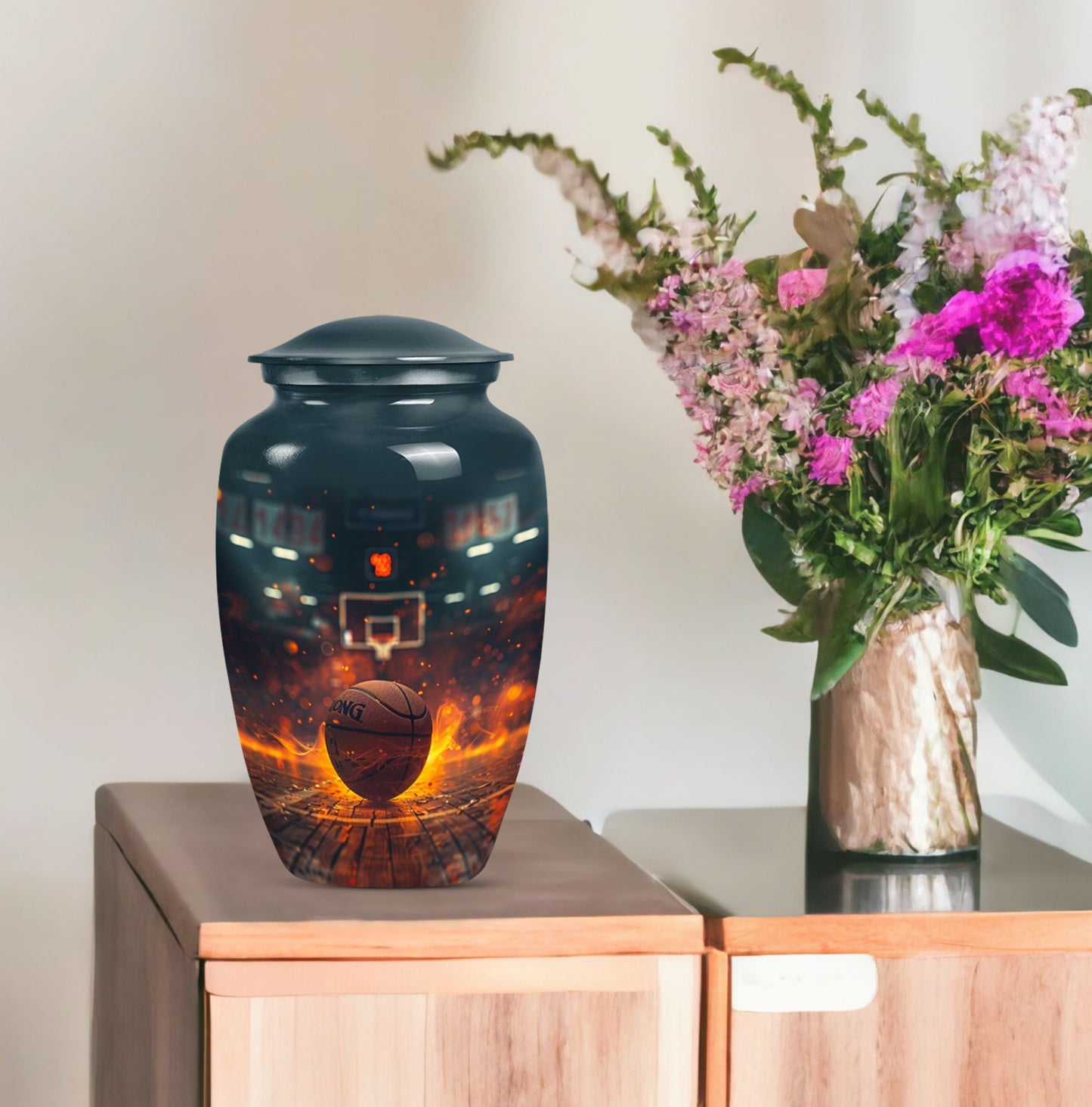 classic aluminum basketball and butterfly themed memorial urn