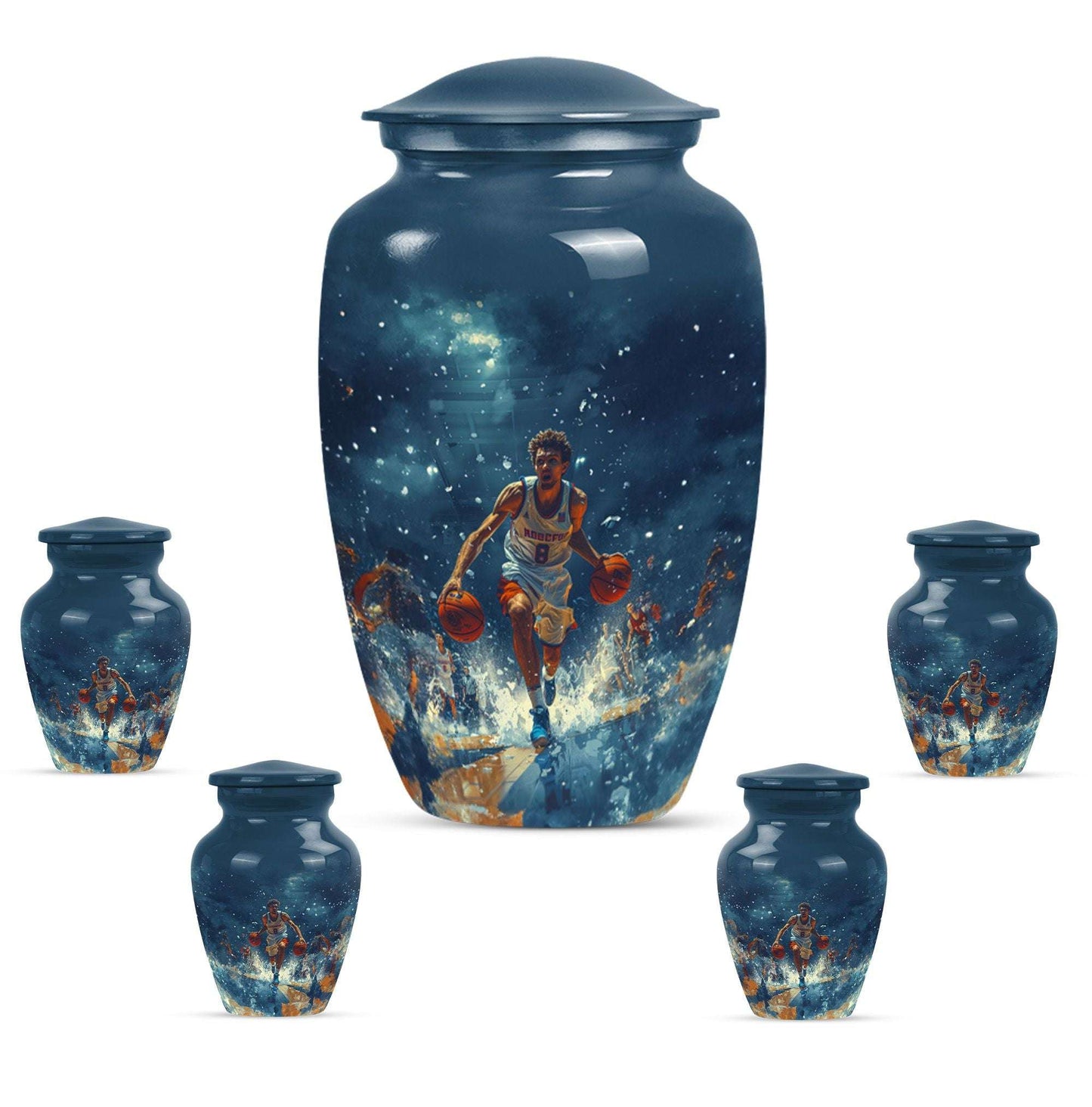 Basketball Theme Large Urn With 4 Keepsake Urn