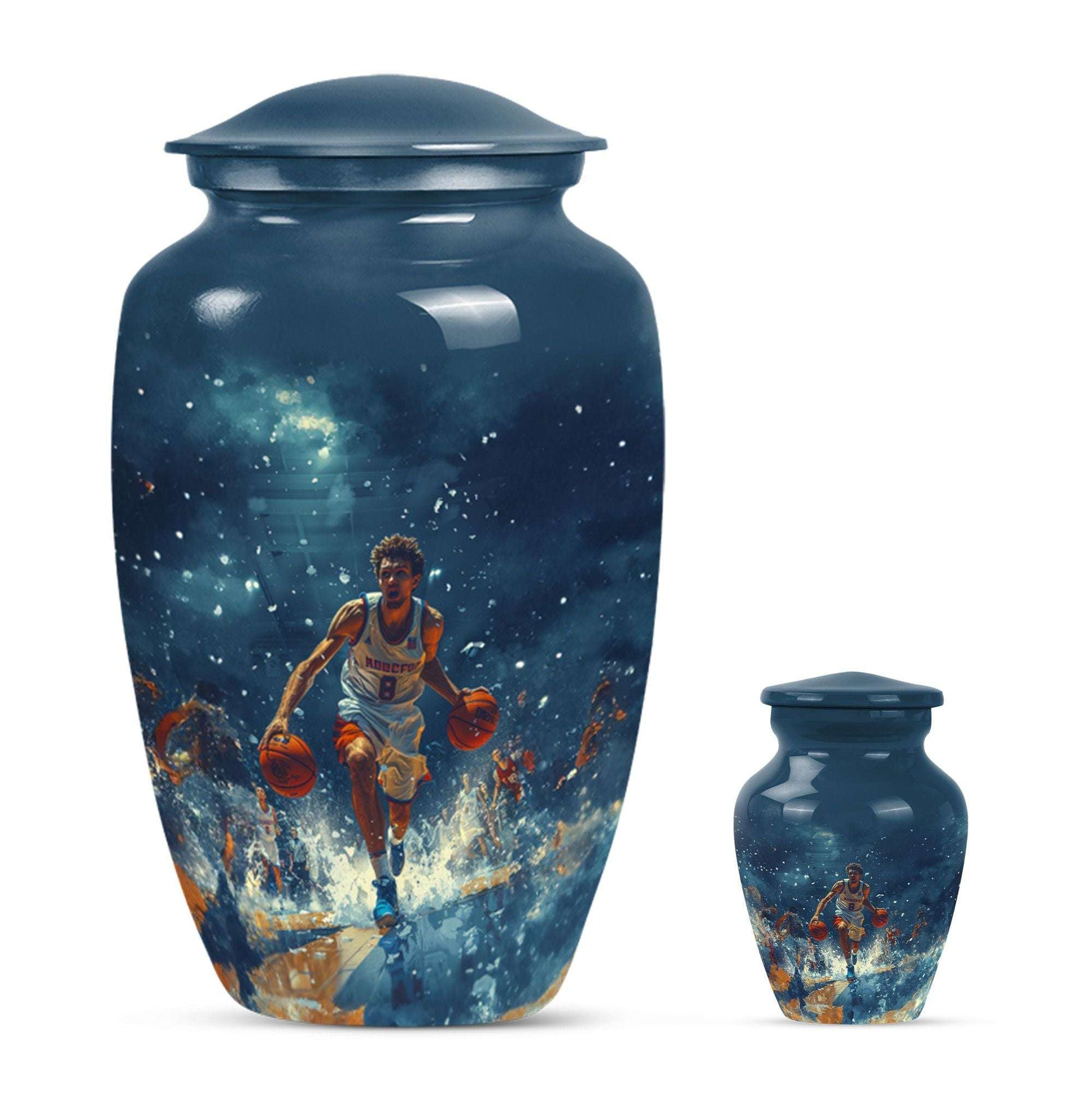 Basketball Theme Large Urn With 1 Keepsake Urn