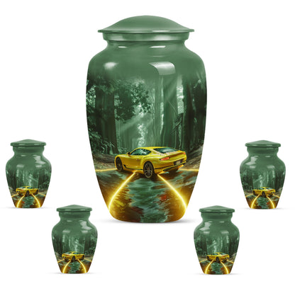 Classic butterfly themed car urn in aluminium.