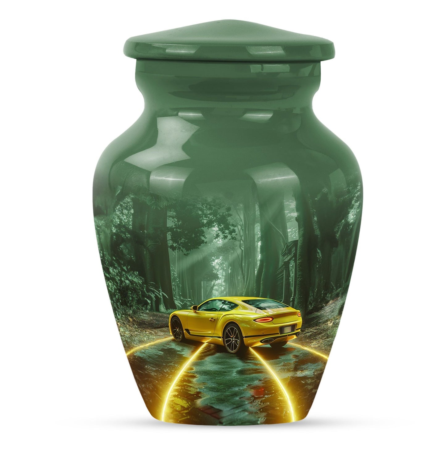 Classic butterfly themed car urn in aluminium.