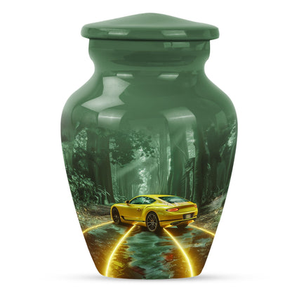 Classic butterfly themed car urn in aluminium.