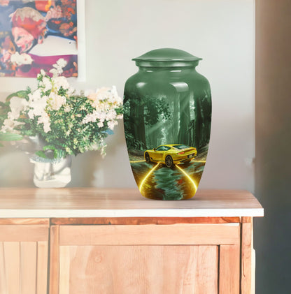 Classic butterfly themed car urn in aluminium.