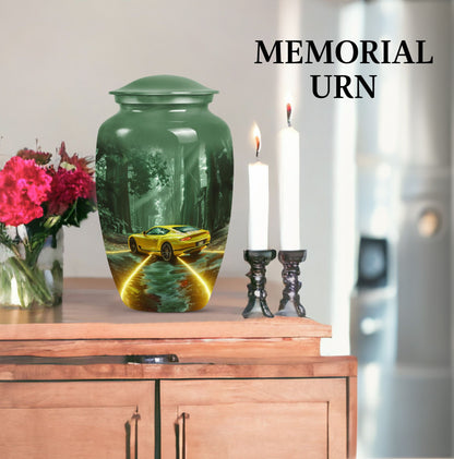 Classic butterfly themed car urn in aluminium.