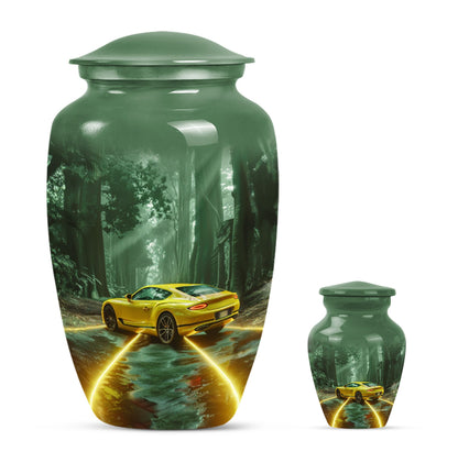 Classic butterfly themed car urn in aluminium.
