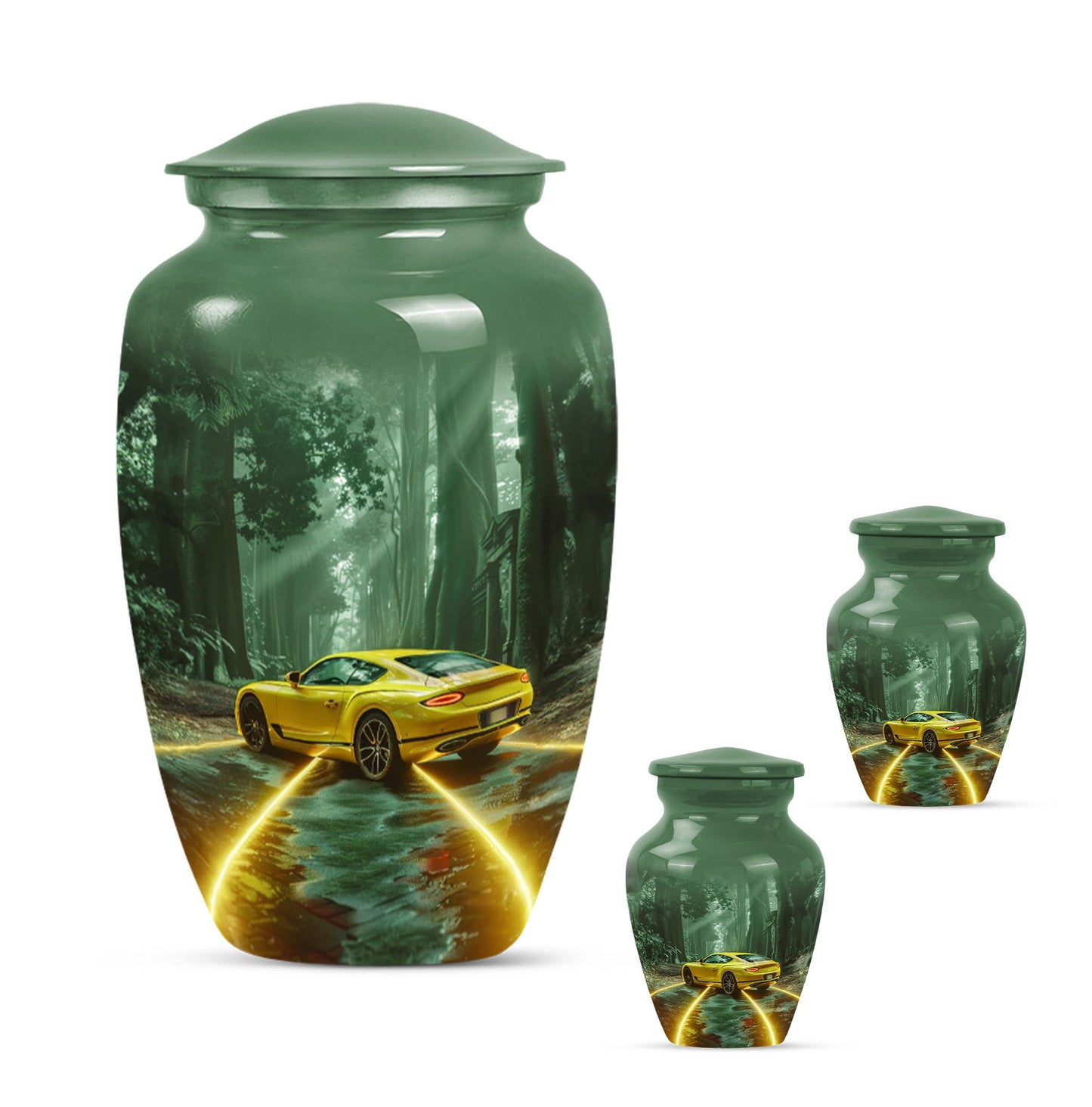 Classic butterfly themed car urn in aluminium.