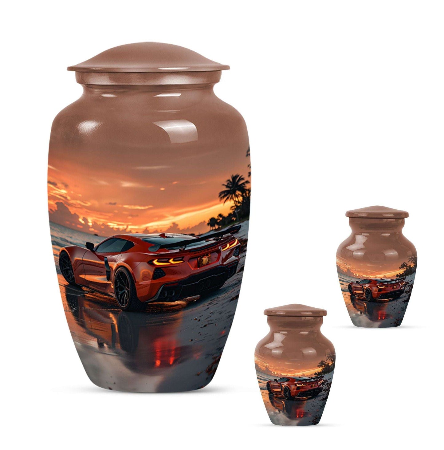 Car Theme Large Urn With 2 Keepsake Urn