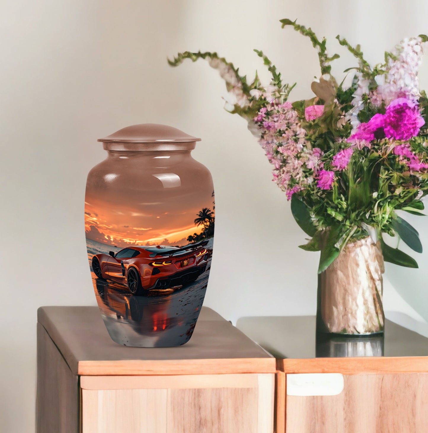 car urn with butterfly  urn 