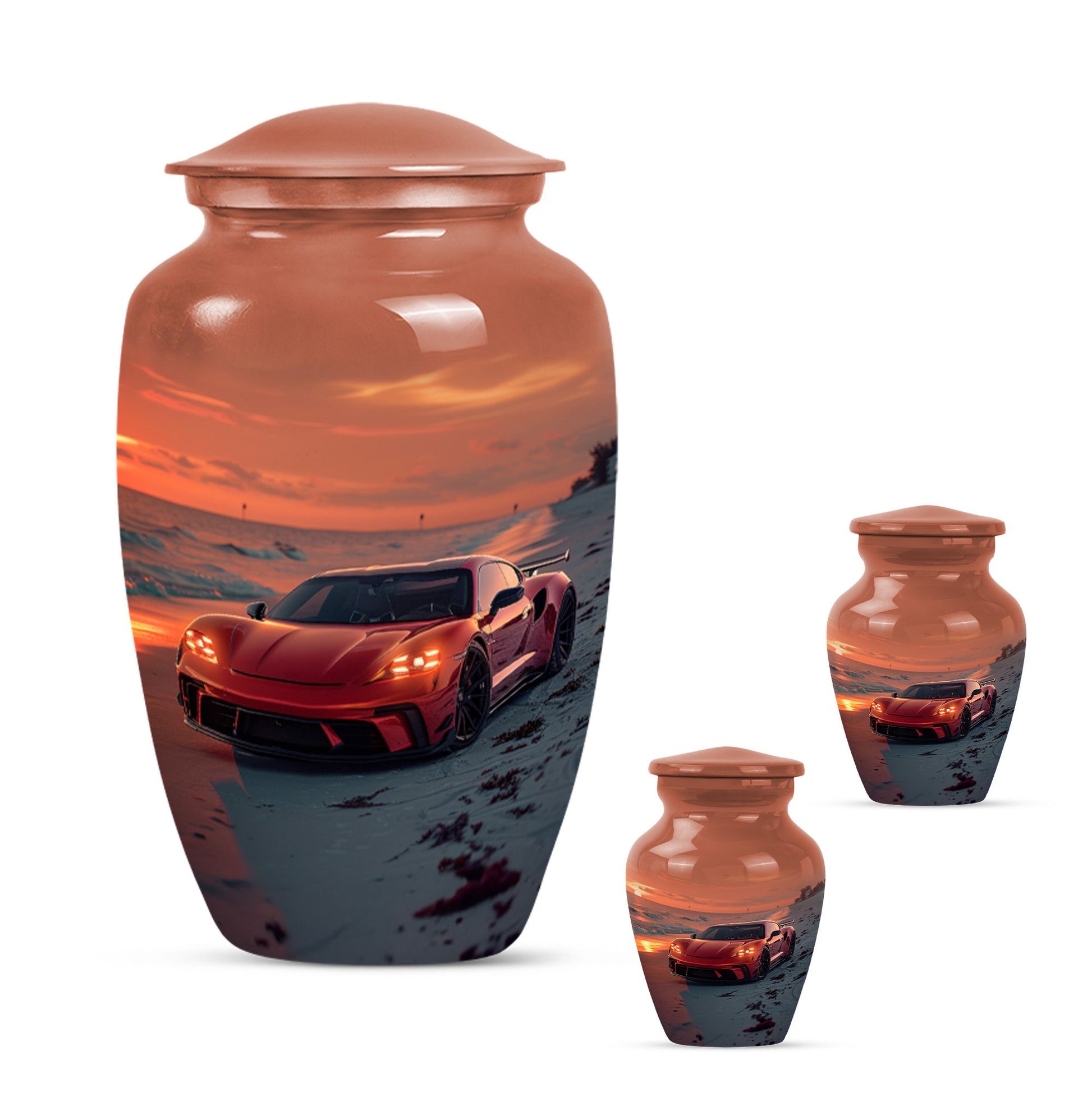 Car Theme Large Urn With 2 Keepsake Urn