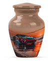 10-inch classic car urn with butterfly theme for cremation, personalizable for memorial