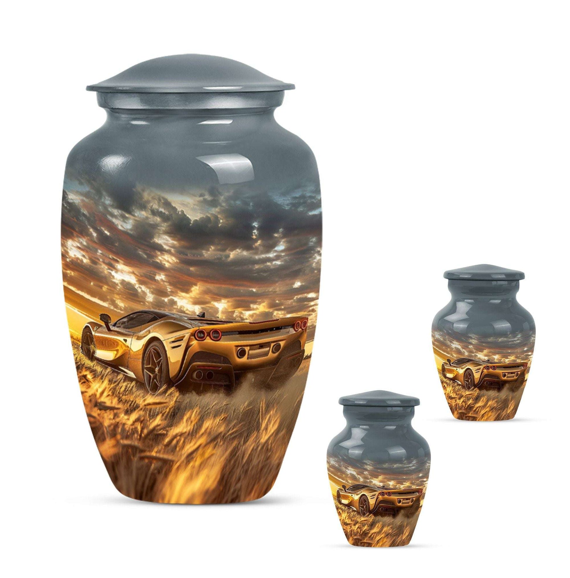 Car Theme Large Urn With 2 Keepsake Urn