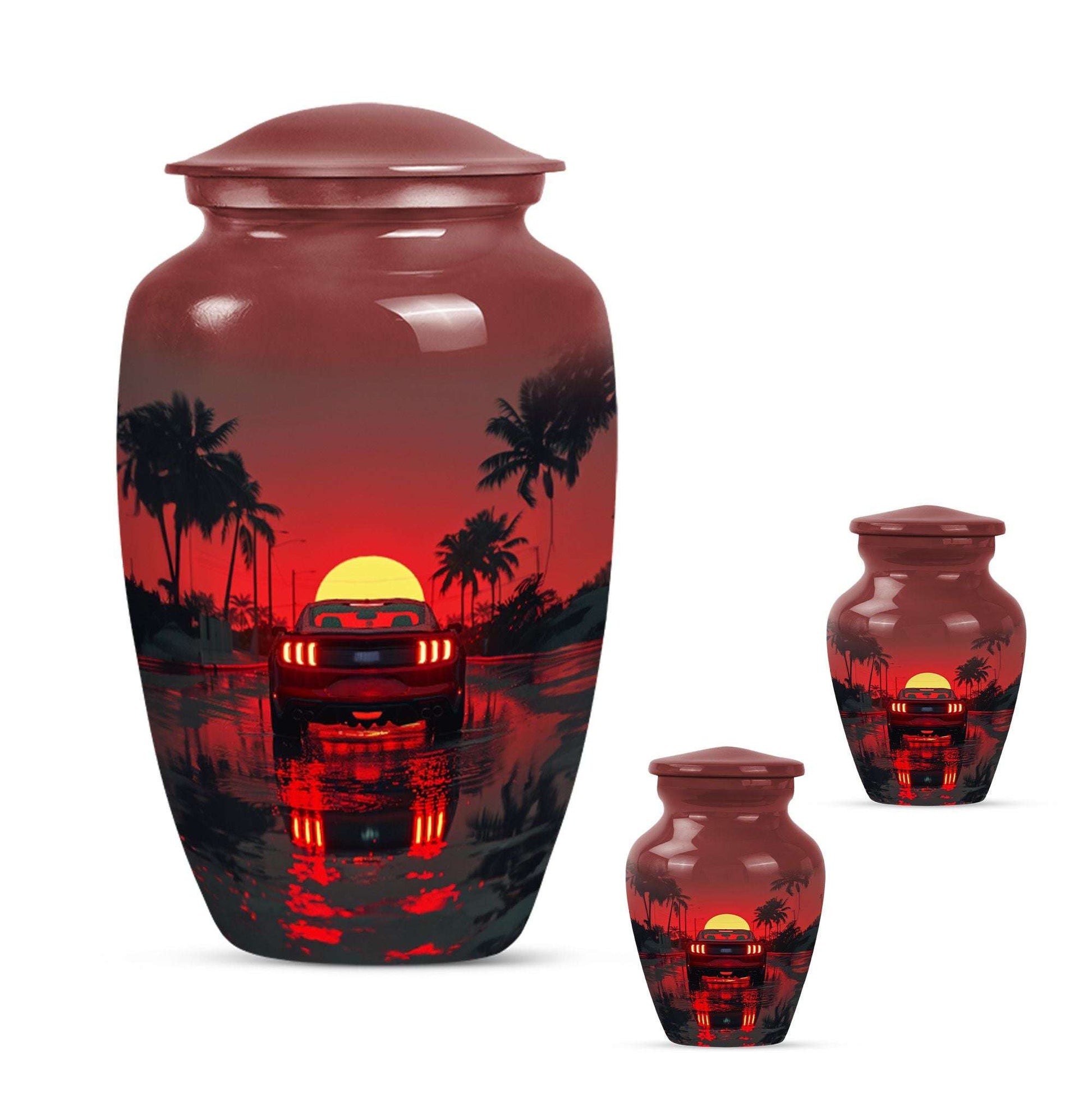 Car Theme Large Urn With 2 Keepsake Urn