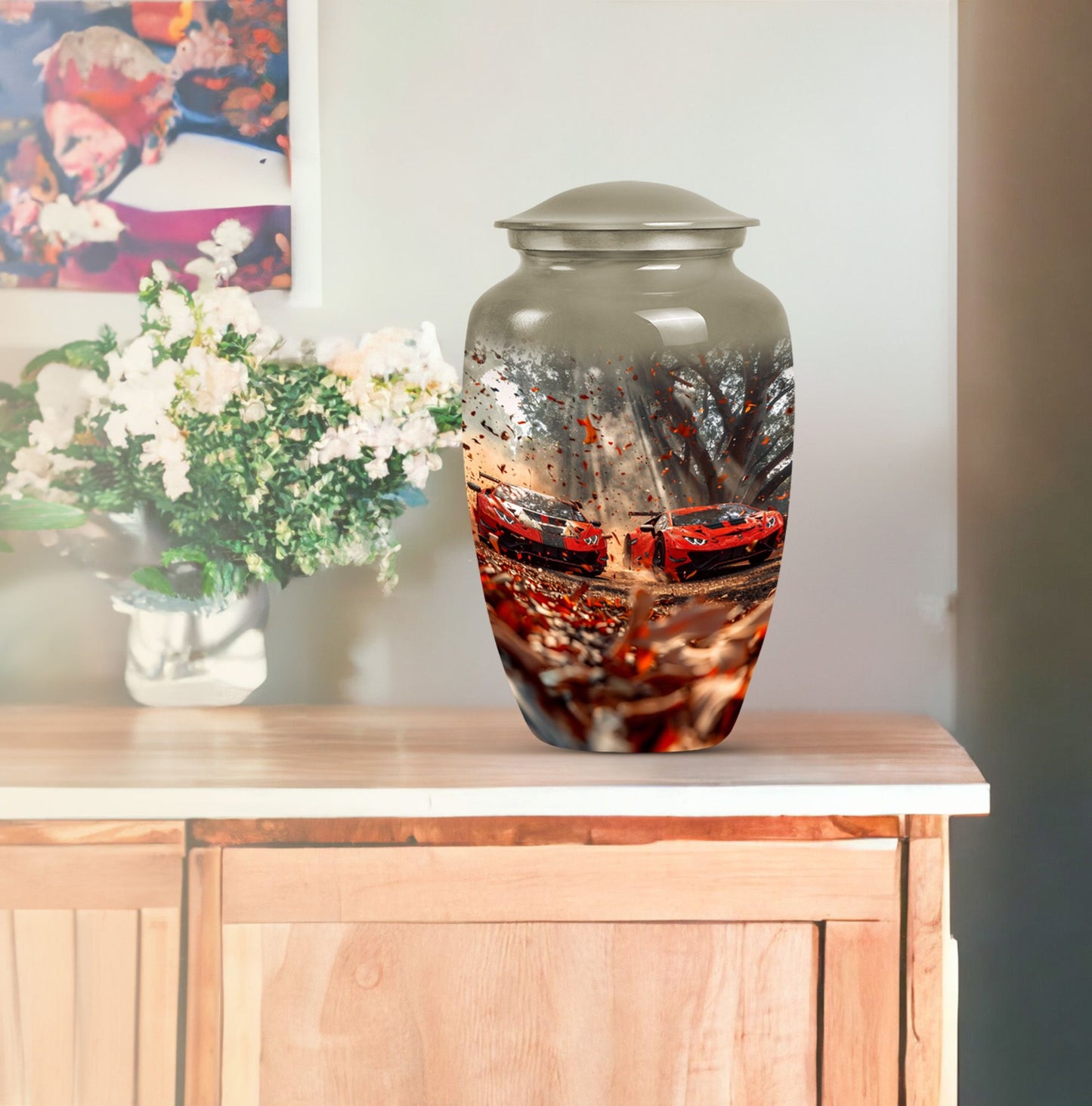 10-inch classic butterfly-themed aluminium car funeral urn.