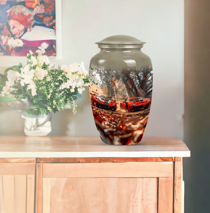 10-inch classic butterfly-themed aluminium car funeral urn.