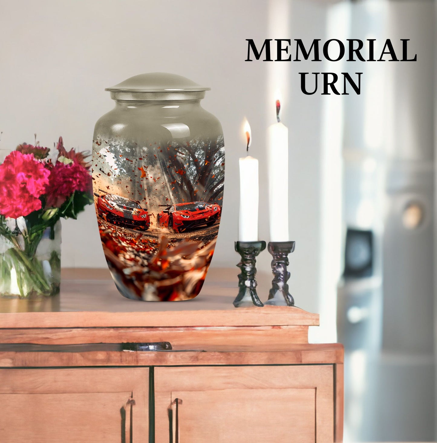 10-inch classic butterfly-themed aluminium car funeral urn.