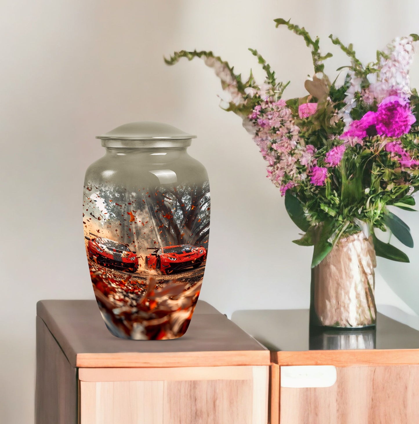 10-inch classic butterfly-themed aluminium car funeral urn.