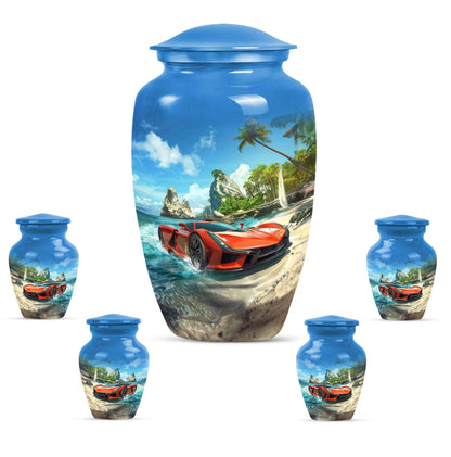 Car Theme Large Urn With 4 Keepsake Urn