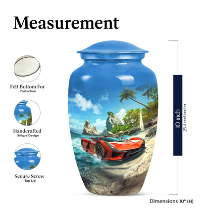 10-inch classic car urn with butterfly theme.