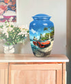 10-inch classic car urn with butterfly theme.
