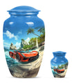 10-inch classic car urn with butterfly theme.